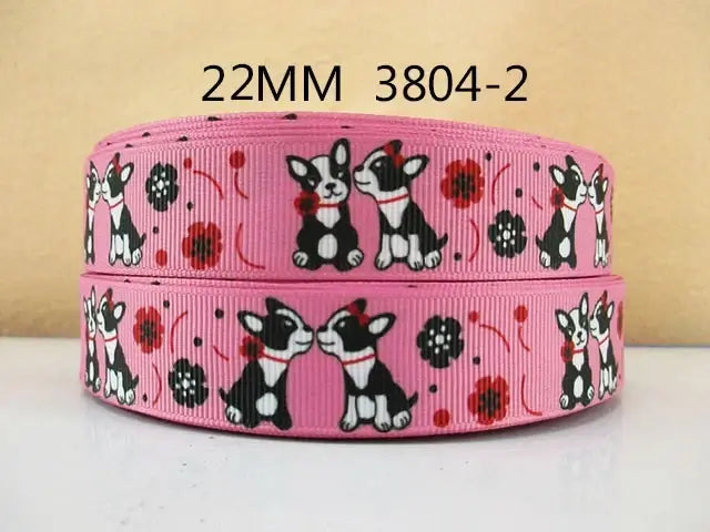 Cinta de grogrén con estampado de perro para envolver regalos, lazo de pelo DIY, Material de costura artística para mascotas, 5 yardas, 5Yc10009.