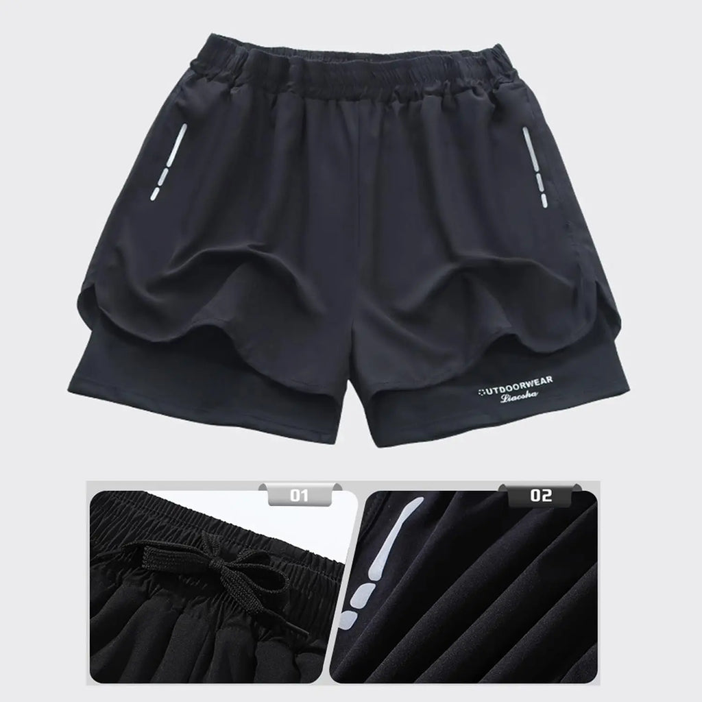 Trajes de baño hombre secado rápido, shorts deportivos en color negro con forro de compresión.