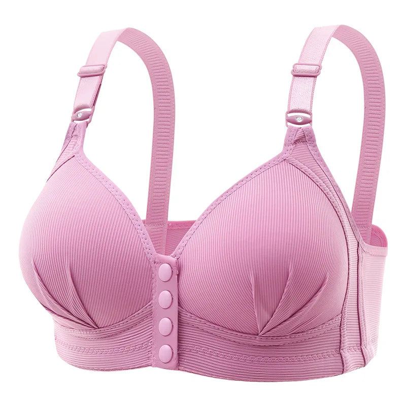 Nuevo sujetador de talla grande con hebilla frontal para mujer, Push up Sexy, copa fina ajustable, transpirable, cómoda, ropa interior para mamá de mediana edad