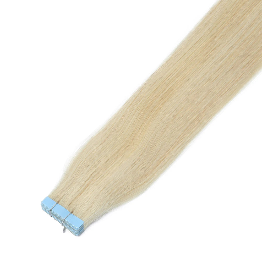 MRSHAIR cinta en extensiones de cabello cabello humano Rubio cinta sin costuras extensiones de cabello 4x0,8 cm trama de piel cinta de PU en el cabello 20 piezas 12 "-24"