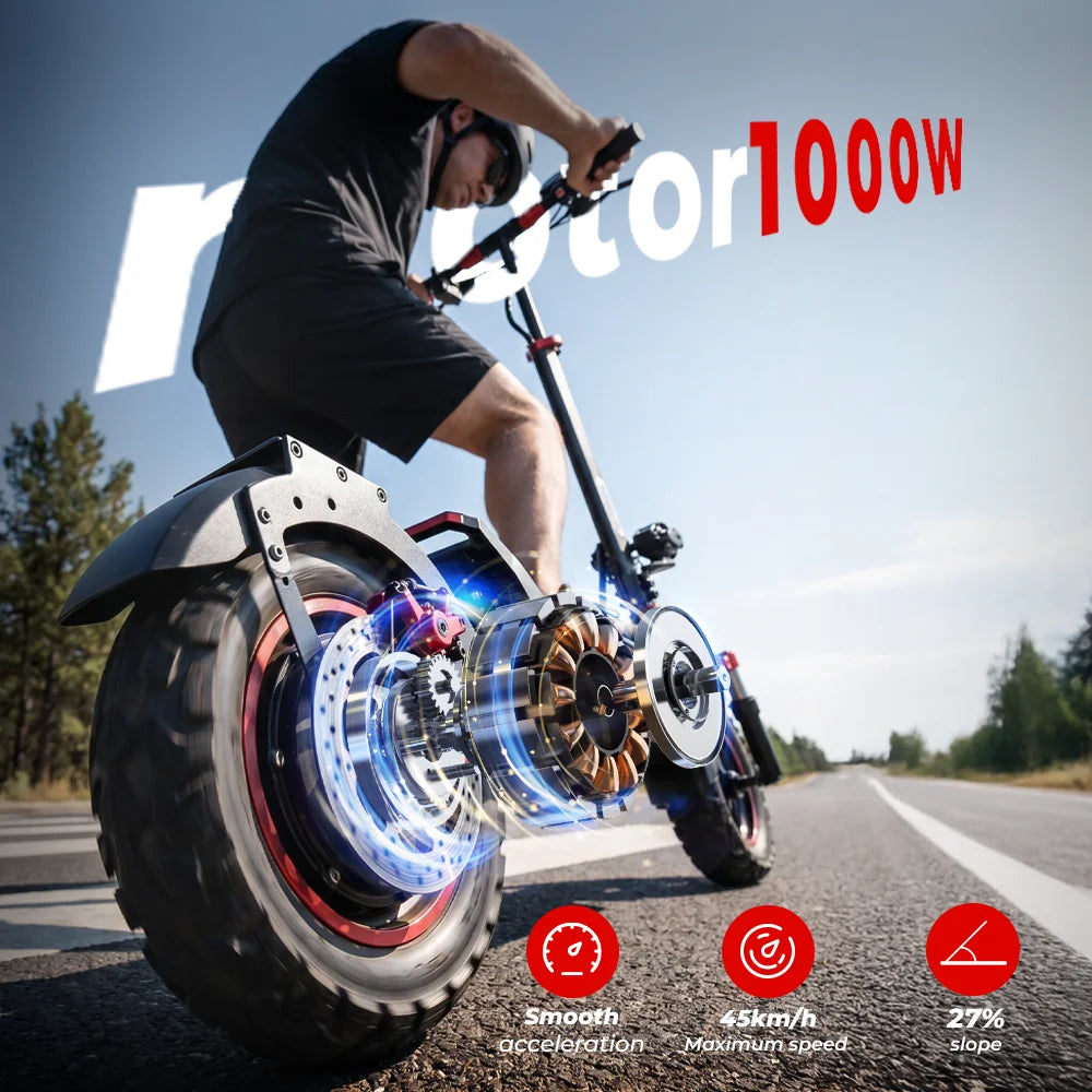 Patinete eléctrico iScooter iX5s de 15 Ah y 1000 W, potente, antideslizante, todoterreno, con neumático, autonomía de 65 km y 45 km/h.