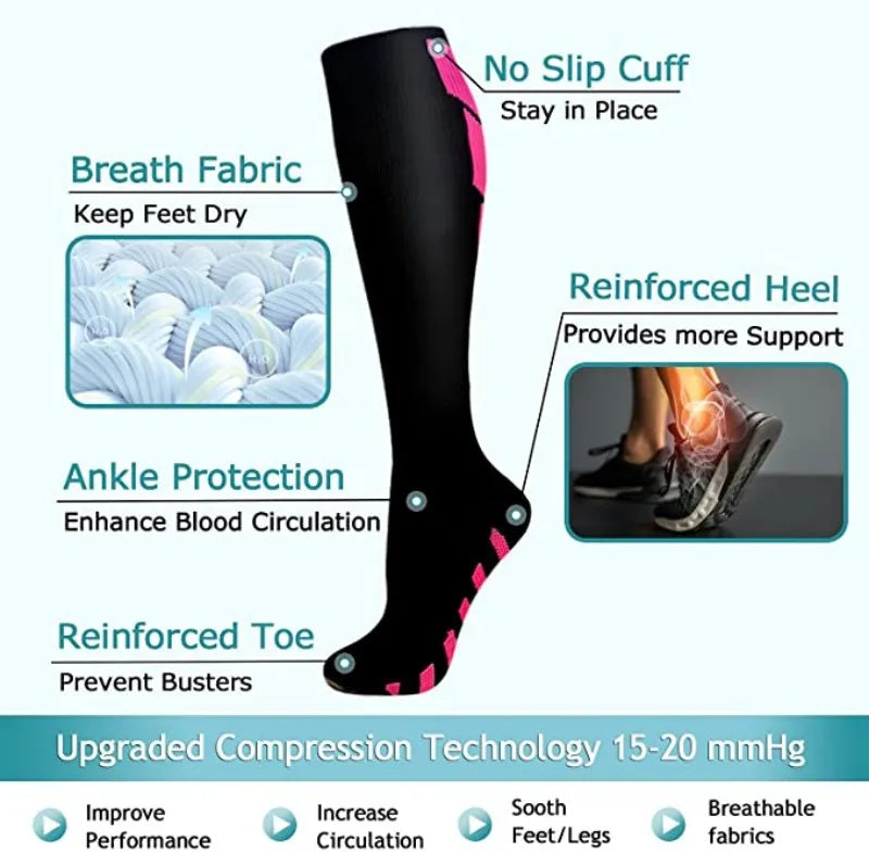 Calcetines de compresión para correr, calcetines deportivos para enfermería médica, 20-30mmHg, para viajes en vuelo, embarazo, Edema, Diabetes, venas varicosas
