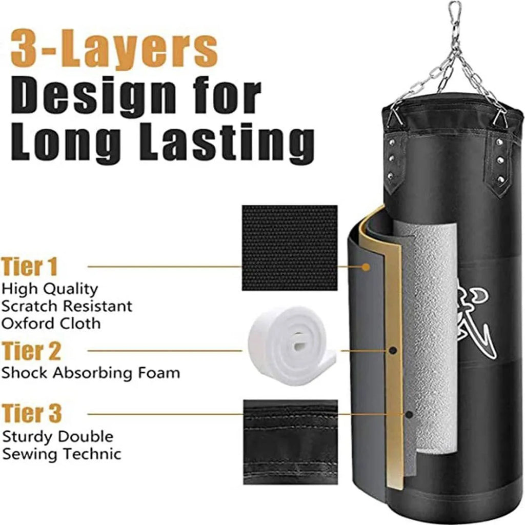 Juego de saco de boxeo pesado con gancho de techo, cadena de acero colgante, bolsa pesada para adultos, Muay Thai, MMA, Taekwondo, entrenamiento de gimnasio en casa