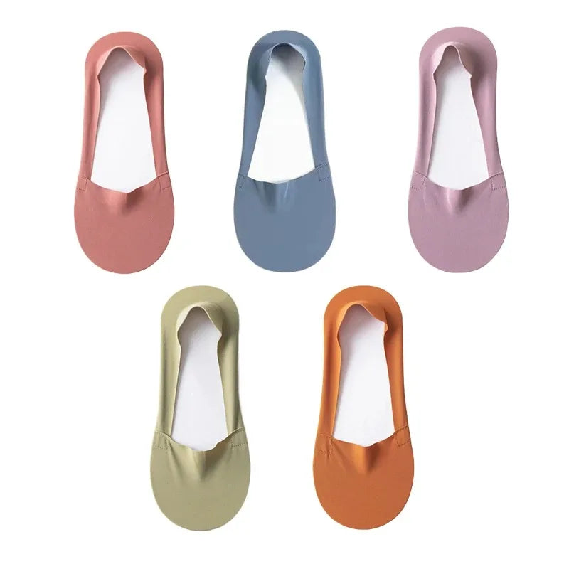 5 pares de calcetines para mujer, transpirables, invisibles, de silicona, antideslizantes, de color sólido, calcetines tipo barco, cómodos, de alta calidad, invisibles, ultrafinos