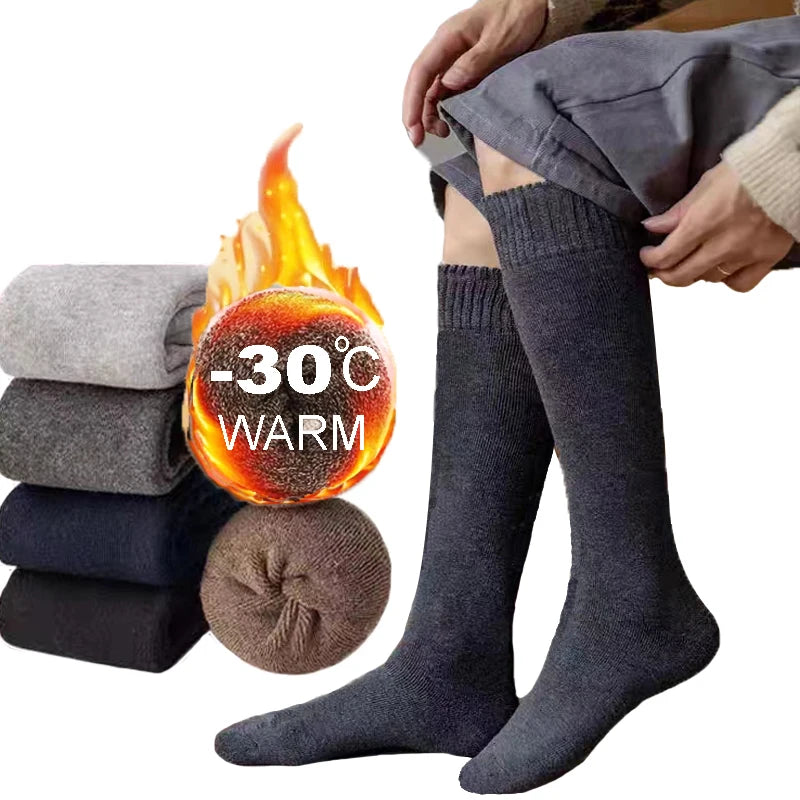Calcetines largos hasta la rodilla de invierno para hombre, medias de lana que mantienen el calor más largas, calcetines de compresión de felpa para invierno, cubierta gruesa de algodón, regalo Sokken para pantorrilla