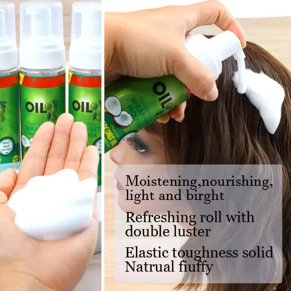Mousse para cabello rizado (100ml) para pelucas, mousse de fijación fuerte con aceite de oliva, mousse para peinar el cabello, mousse antifrizz para peinar el cabello de las mujeres