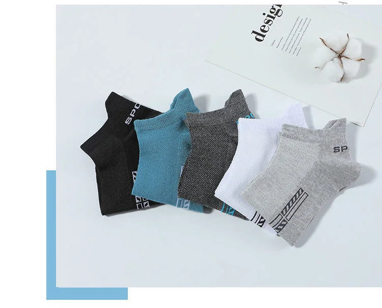 5 pares de calcetines tobilleros de alta calidad para hombre, calcetines deportivos de algodón transpirables, calcetines de malla informales atléticos de verano de corte fino corto Sokken talla 38-45