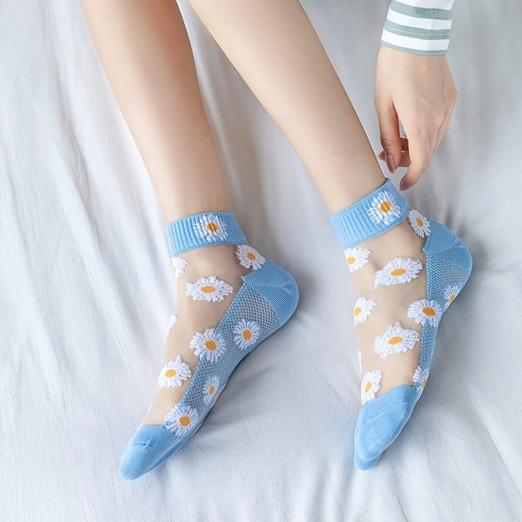 Conjunto de calcetines cortos de Daisy & Smiley para mujer, ropa informal, cómoda y transparente, diseño juguetón, 5 pares