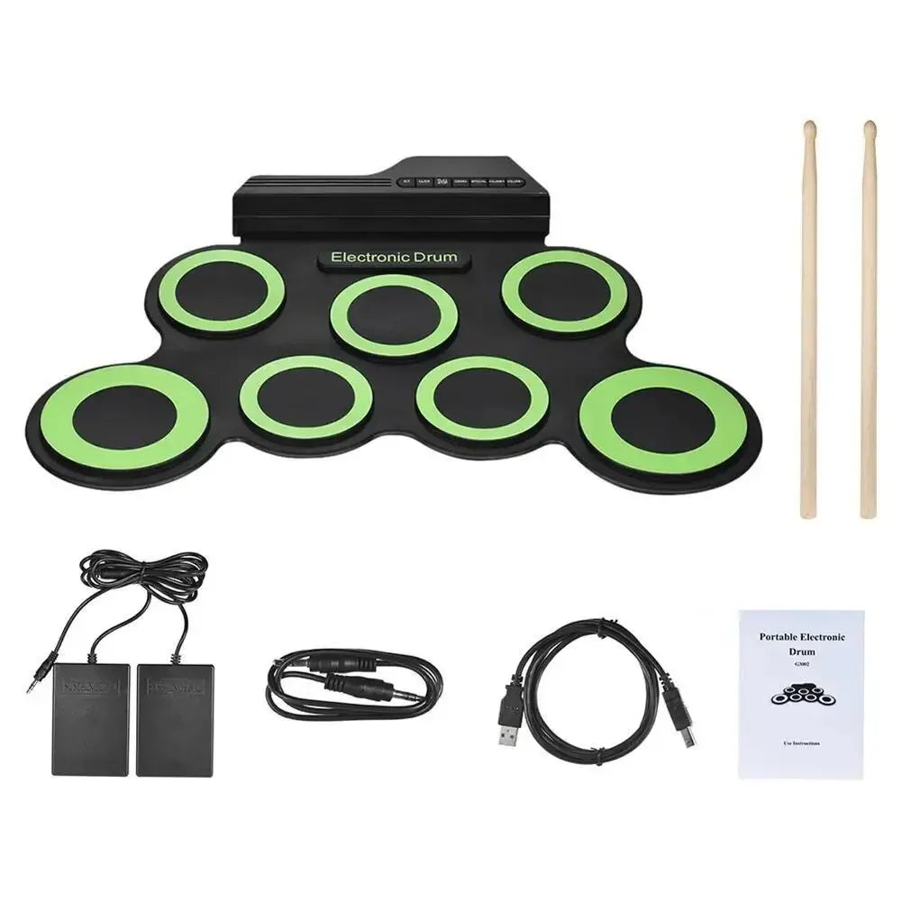 Rollo de mano de silicona plegable, tambor electrónico USB, Kit de almohadilla de práctica portátil con baquetas, Pedal de sostenido, novedad de 2022