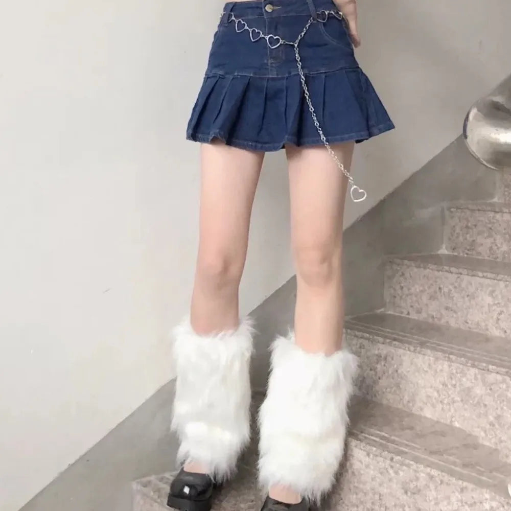 Calentadores de Piernas de Piel Sintética, 40 cm, Estilo Japonés, Lolita, Cubrebotas, Kawaii, Y2K, Calentadores de Rodilla para Otoño/Invierno