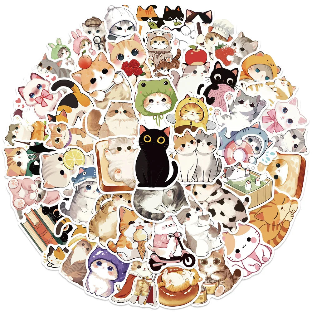50 Uds. De pegatinas de dibujos animados de gato, decoración artesanal, maleta, álbum de recortes, teléfono, portátil, papelería, gatito, pegatina de juguete para niños
