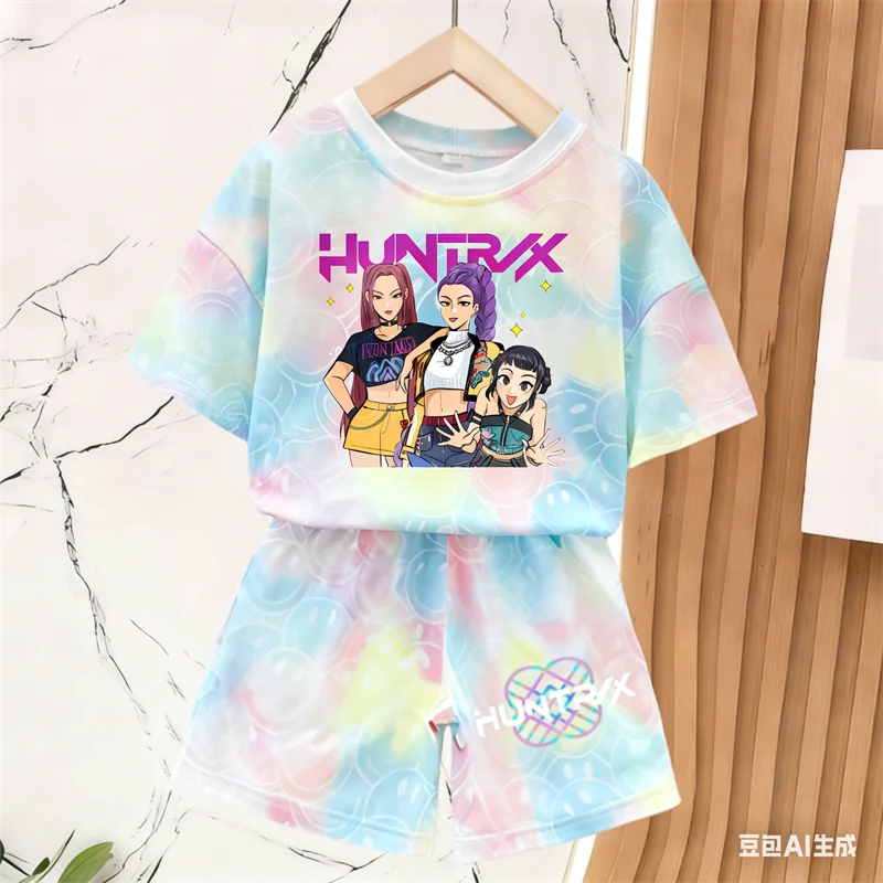 Nuevo Conjunto de Camiseta y Pantalones para Niñas, Ropa de Verano, Conjunto de Manga Corta con Estampado de Cara Sonriente, Conjunto de Camiseta y Pantalones Cortos para Niños