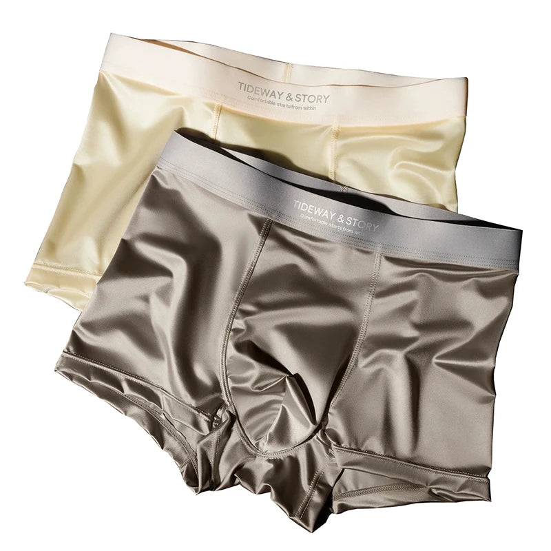 Ropa interior para hombre, pantalones cortos de cuatro esquinas de esquina plana transpirables de seda satinada de lujo ligera de alta gama, seda helada, sin marcas, 4 Uds.