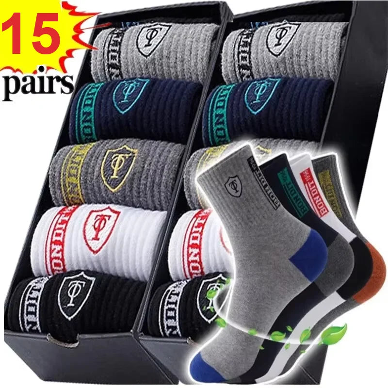15/30 Pares de Calcetines Deportivos Transpirables de Algodón para Hombre, Calcetines de Fibra de Bambú Absorbentes de Sudor y Desodorantes, Calcetines de Negocios