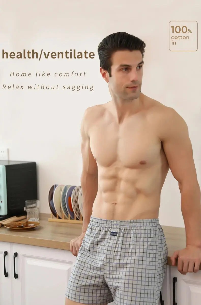 Pantalones Aro de talla grande M-3XL para hombre, ropa interior de celosía de algodón, pantalones cortos holgados de cintura alta para verano, pantalones cortos finos y transpirables para el hogar, calzoncillos con bolsa