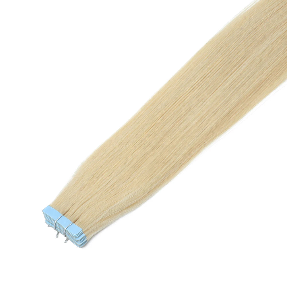 MRSHAIR cinta en extensiones de cabello cabello humano Rubio cinta sin costuras extensiones de cabello 4x0,8 cm trama de piel cinta de PU en el cabello 20 piezas 12 "-24"