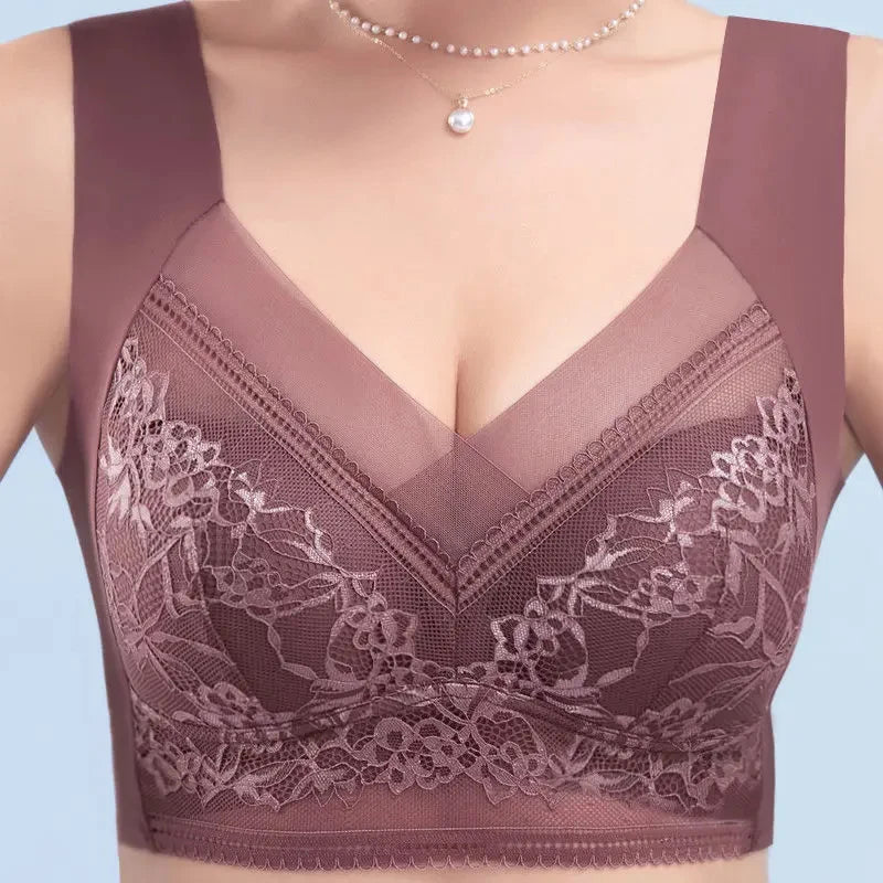L-6L sujetador grande para mujer, Push Up de seda helada, Bralette superior sin costuras, sujetadores de encaje inalámbricos para verano, Top de talla grande, lencería, ropa interior 15019