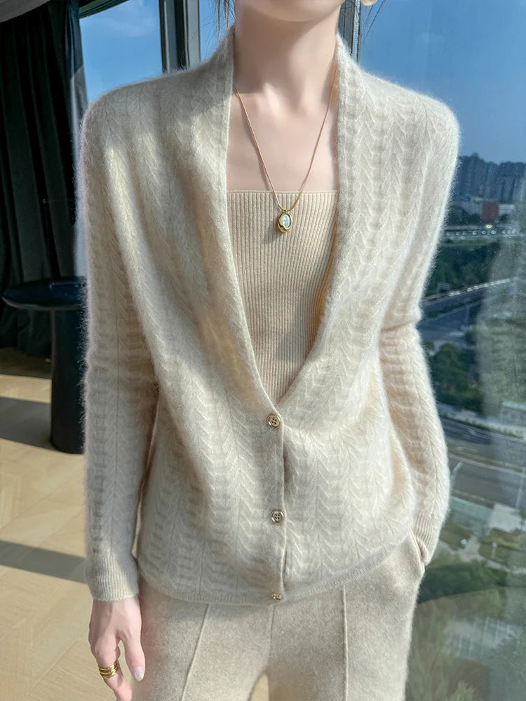 Cárdigan con cuello de bufanda para mujer, Tops, Otoño Invierno, nuevo suéter elegante de lana merina de 100%, suéter de lana elegante para mujer, blusa suave elegante