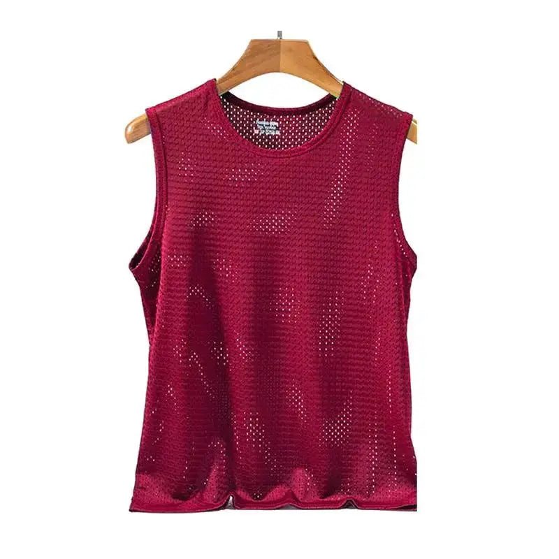 Camisetas sin mangas de malla de seda helada para hombre, camiseta sin mangas transparente para culturismo, chaleco de Fitness, camisetas musculosas de malla para hombre, 1 ud.
