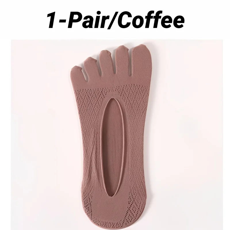 1/5 Pares de Calcetines Invisibles de Verano para Hombre, Calcetines de Cinco Dedos, Finos, de Terciopelo, Antideslizantes, Transpirables, Elásticos, de Seda Suave