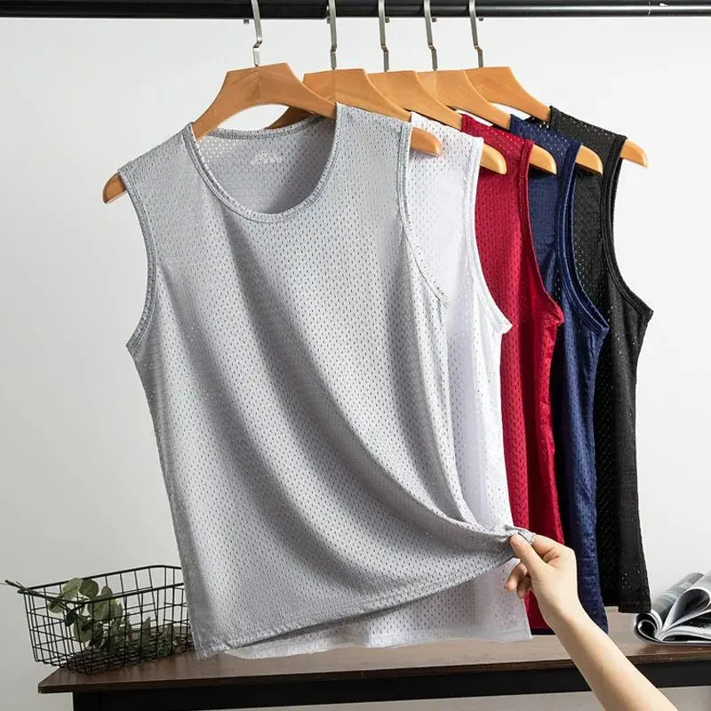 Camisetas sin mangas de malla de seda helada para hombre, camiseta sin mangas transparente para culturismo, chaleco de Fitness, camisetas musculosas de malla para hombre, 1 ud.