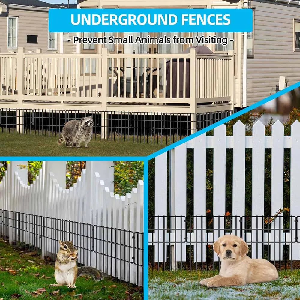 Paquete de 10 valla de barrera para animales, valla de jardín de metal resistente a la oxidación de acero recubierto de negro, valla para perros y conejos para uso en exteriores