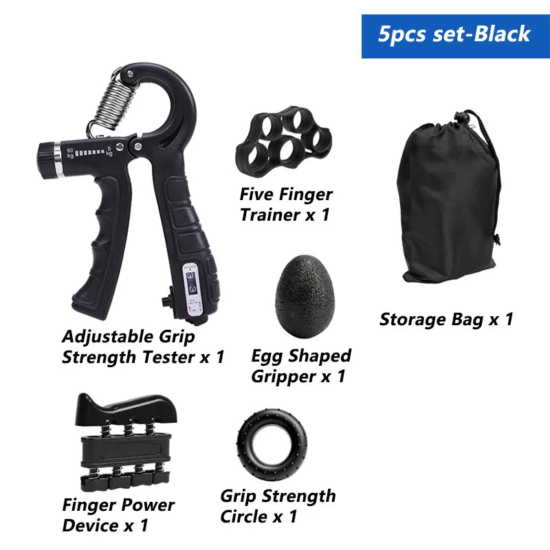 iLMH Entrenador de fuerza de agarre ajustable de 5-60 kg con ejercitador de dedos, fortalecedor de agarre de mano para desarrollo muscular y recuperación de lesiones