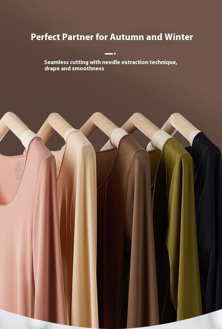 Ropa interior térmica para mujer, camisa de fondo para otoño e invierno, camiseta de manga larga, Top térmico fino, L-XL de piel térmica para mujer