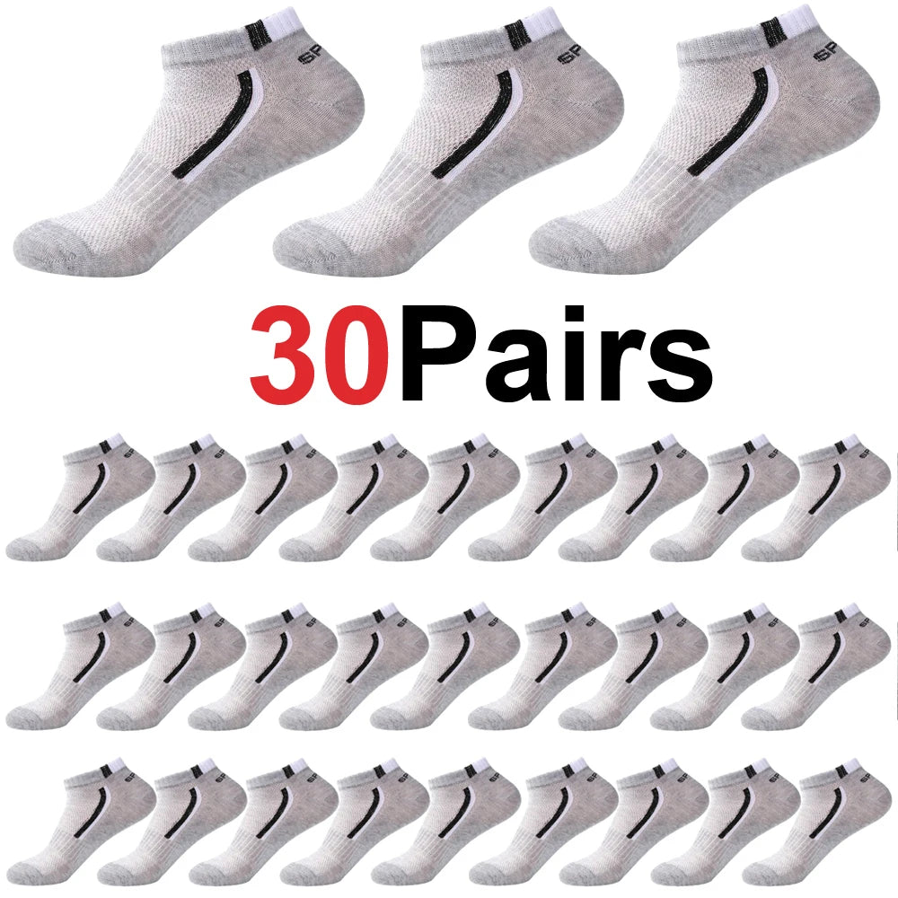 30 pares de calcetines de hombre de malla transpirable calcetines cortos casuales Color-block calcetines deportivos calcetines deportivos absorben el sudor tobillo