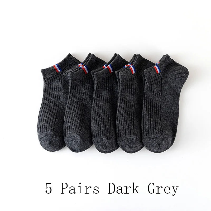 5 pares de calcetines finos de verano para bote de mezcla de colores lisos, calcetines casuales para hombre, calcetines transpirables absorbentes de sudor, calcetines de calibración