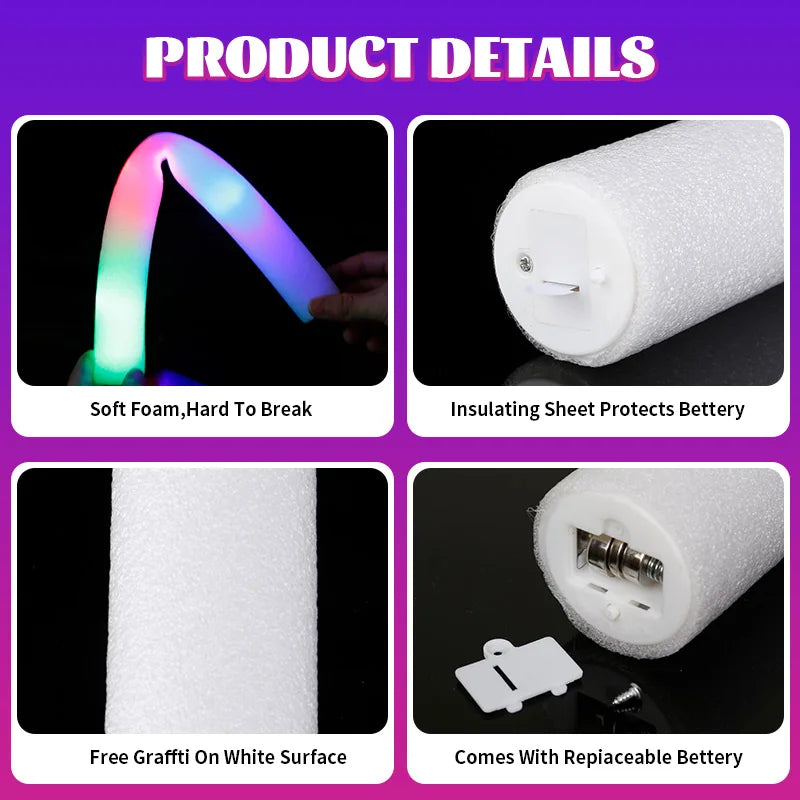 15/30 Uds. Barras luminosas LED a granel coloridas RGB, barra de espuma brillante, tubo de animación, luz oscura para suministros para fiesta de boda, cumpleaños y Navidad