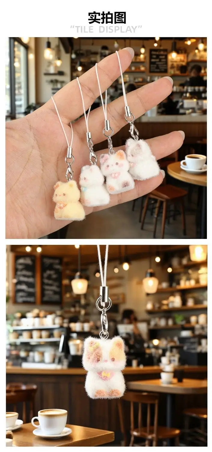 Lindo colgante de perro de resina de peluche 3D, Mini muñeca, colgante para teléfono móvil, decoración de llaves DIY, pequeño adorno artesanal