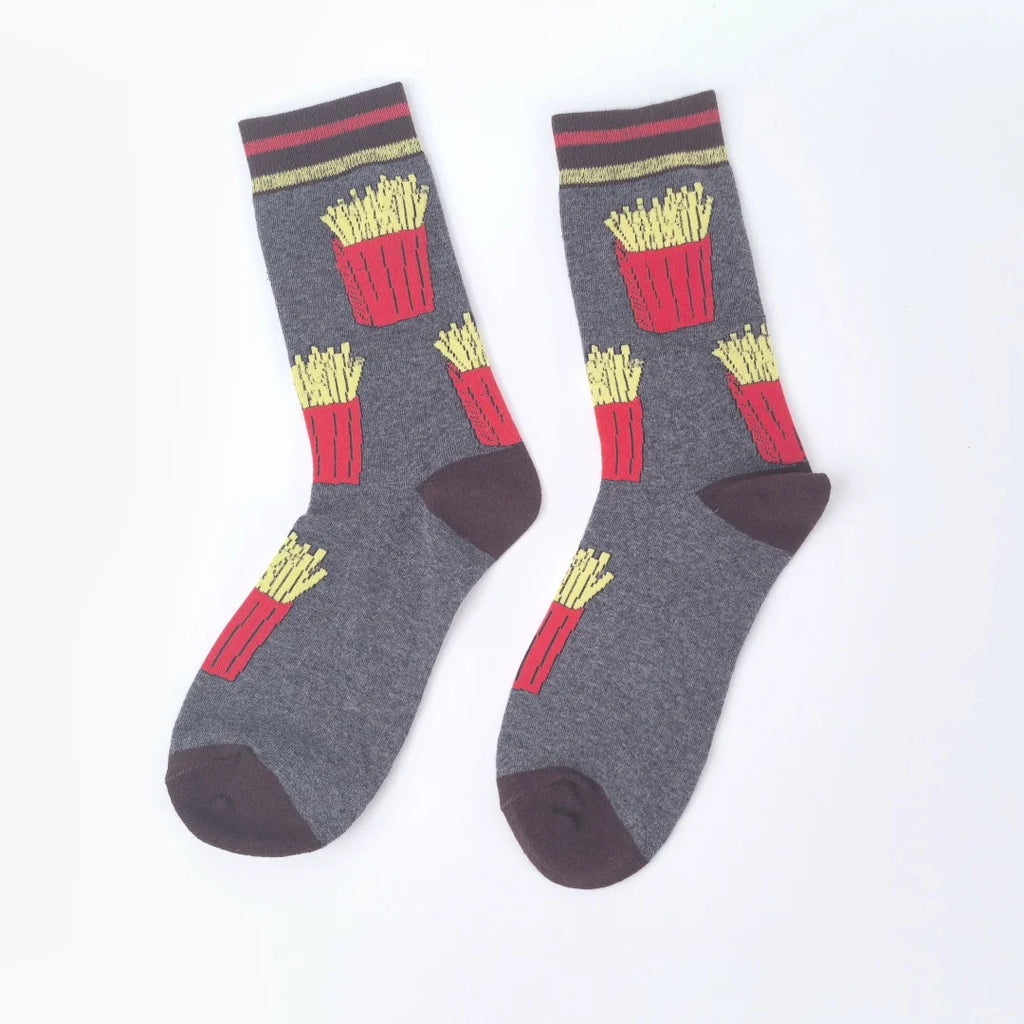 1 par Unisex divertido estilo AB tomate Ketchup French Fry impreso calcetines a media pantorrilla traje en todas las estaciones