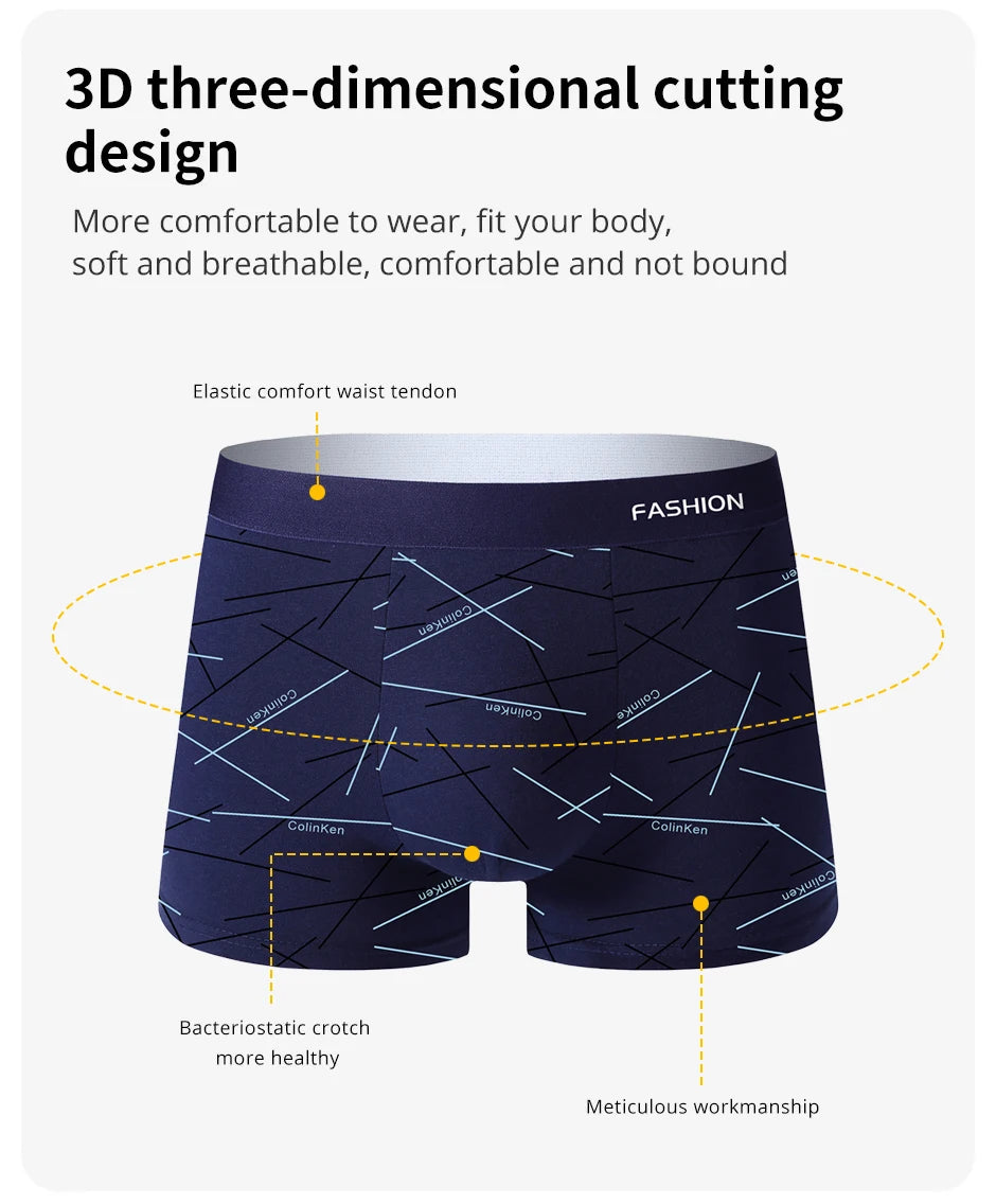 Ropa interior para hombre 4 Uds., calzoncillos boxer íntimos con estampado de líneas diarias cómodos, suaves y a la moda, boxers deportivos y transpirables