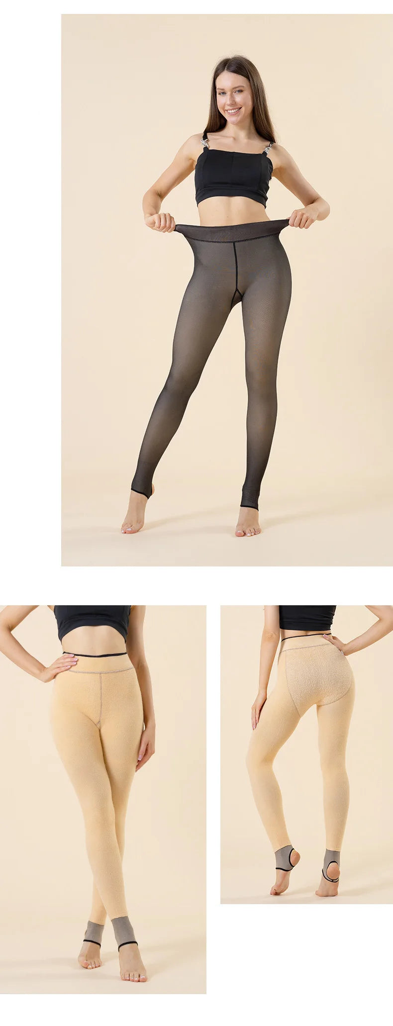 Medias térmicas gruesas para mujer, pantimedias translúcidas sexis cálidas para invierno, pantimedias ajustadas elásticas de cintura alta para mujer