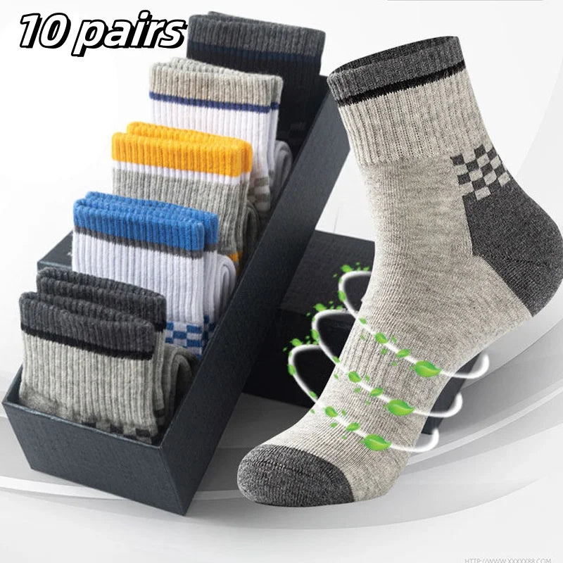 10 pares de medias deportivas de algodón transpirables para hombre, calcetines de fibra de bambú para otoño e invierno, desodorante con absorción de sudor, calcetines de negocios