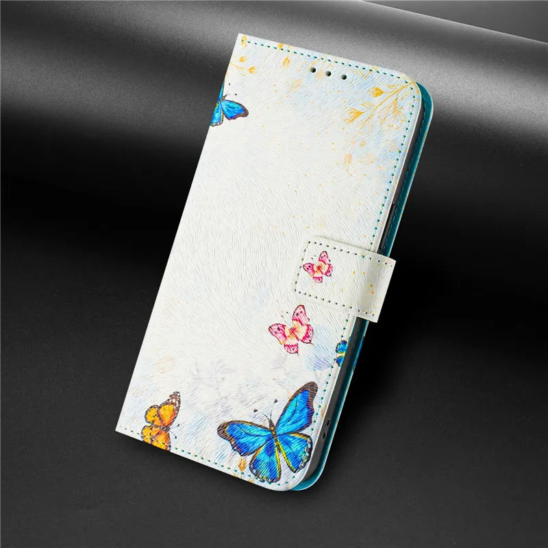 13 Funda de teléfono de cuero para iPhone 13 12 Mini 11 Pro 13Pro 12Pro Max 11Pro Coque Flip Cover Wallet fundas pintadas magnéticas gato oso
