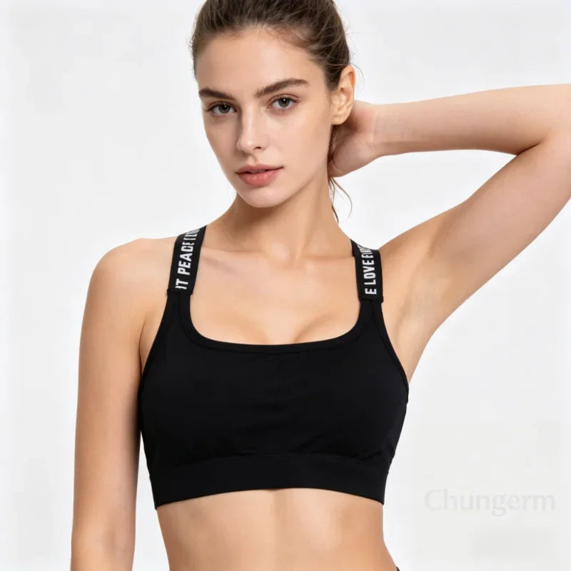 Ropa Interior Deportiva para Mujer, Top Corto sin Costuras para Yoga y Fitness, con Tirantes Anchos con Letras, Cómodo para Entrenamiento, sin Varillas