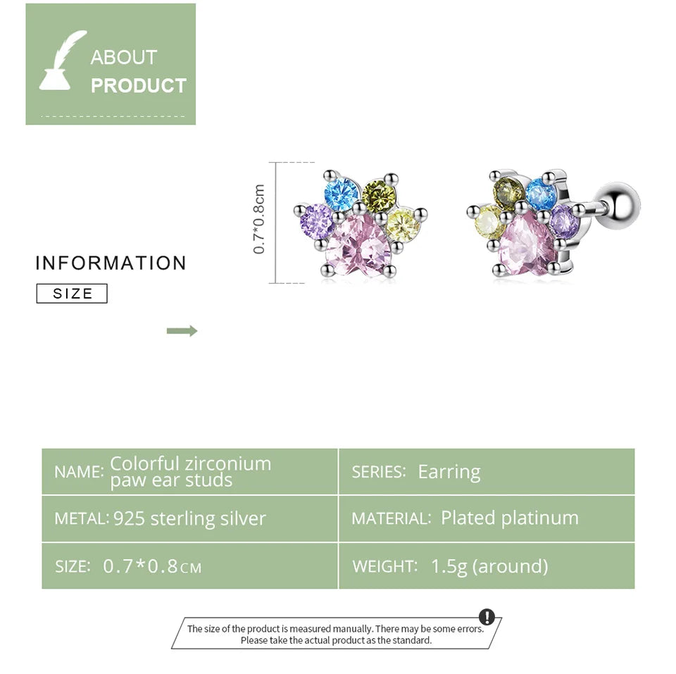 WOSTU-pendientes de plata de ley 925 con diseño de animales y patas bonitas de arcoíris para mujer, aretes con forma de corazón, flor ovalada, circonita, cangrejo, regalo de joyería