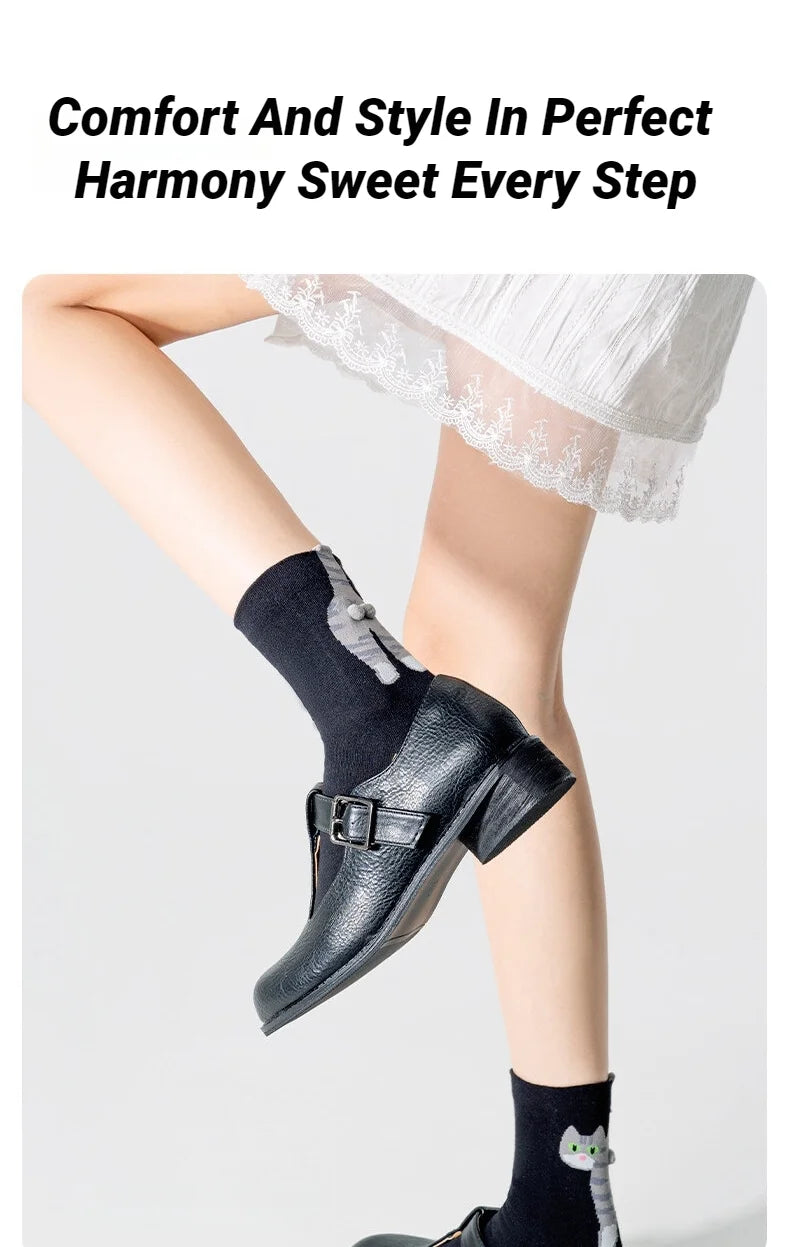 Calcetines Divertidos con Diseño de Gato, Negros/Blancos, Transpirables, Suaves, para Mujer, Novedad, Regalo Kawaii