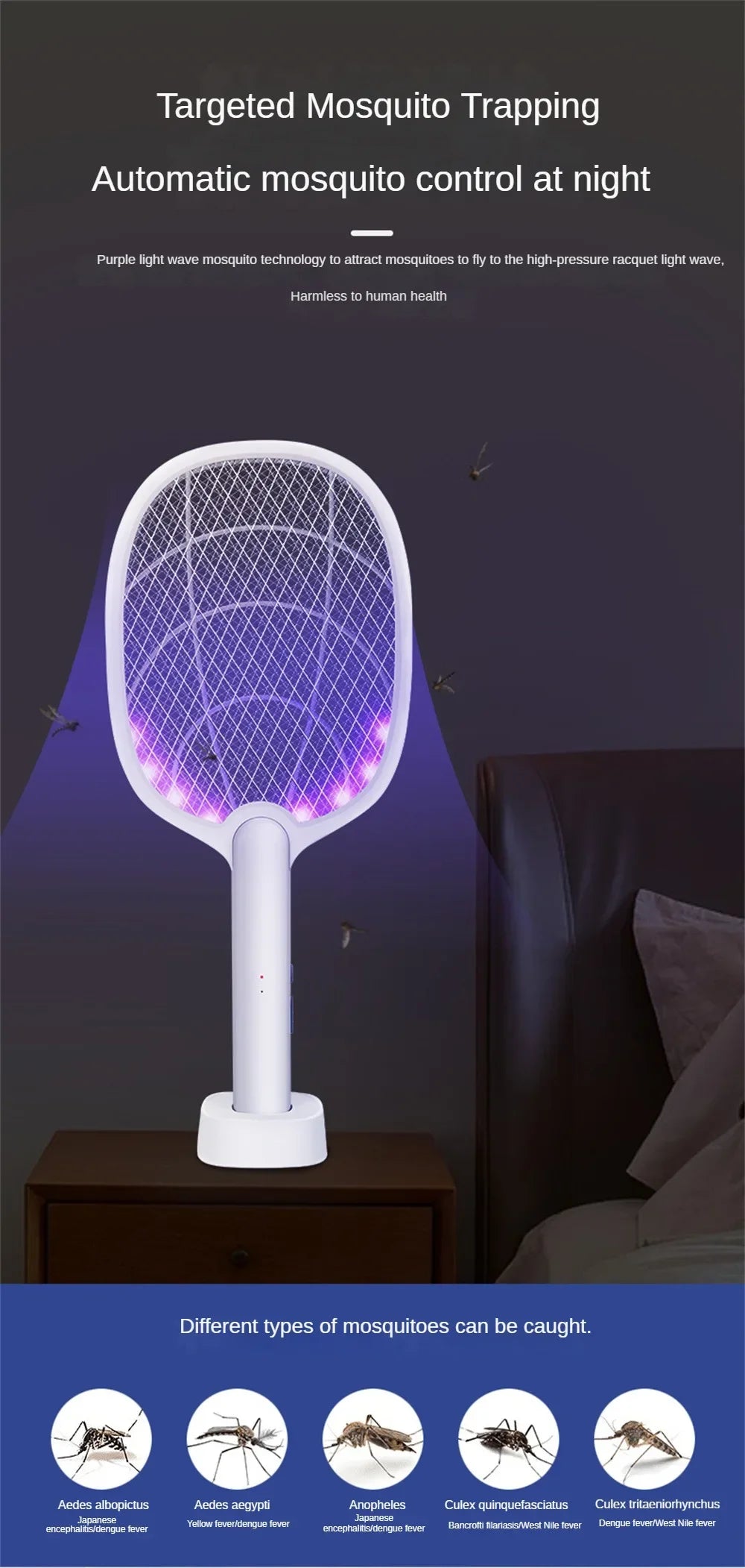 Lámpara antimosquitos, recargable por USB, eléctrica, plegable, mata mosquitos, raqueta, matamoscas, repelente de insectos, Zapper