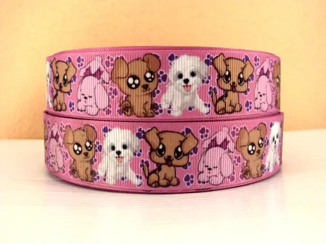 Cinta de grogrén estampada para mascotas con dibujos de perros, material de costura para lazos y regalos, 5 yardas.