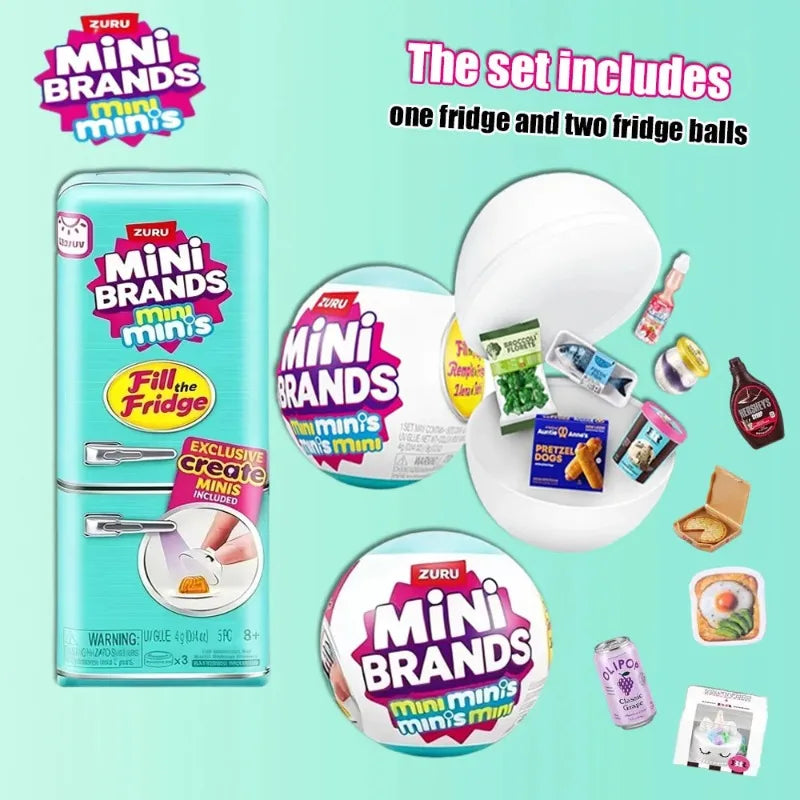 ZURU Original Fill The Fridge Mini Refrigerator Set Mini Brands Ball Series Caja Sorpresa Misteriosa Juguete de Casa de Muñecas Decoración Regalos