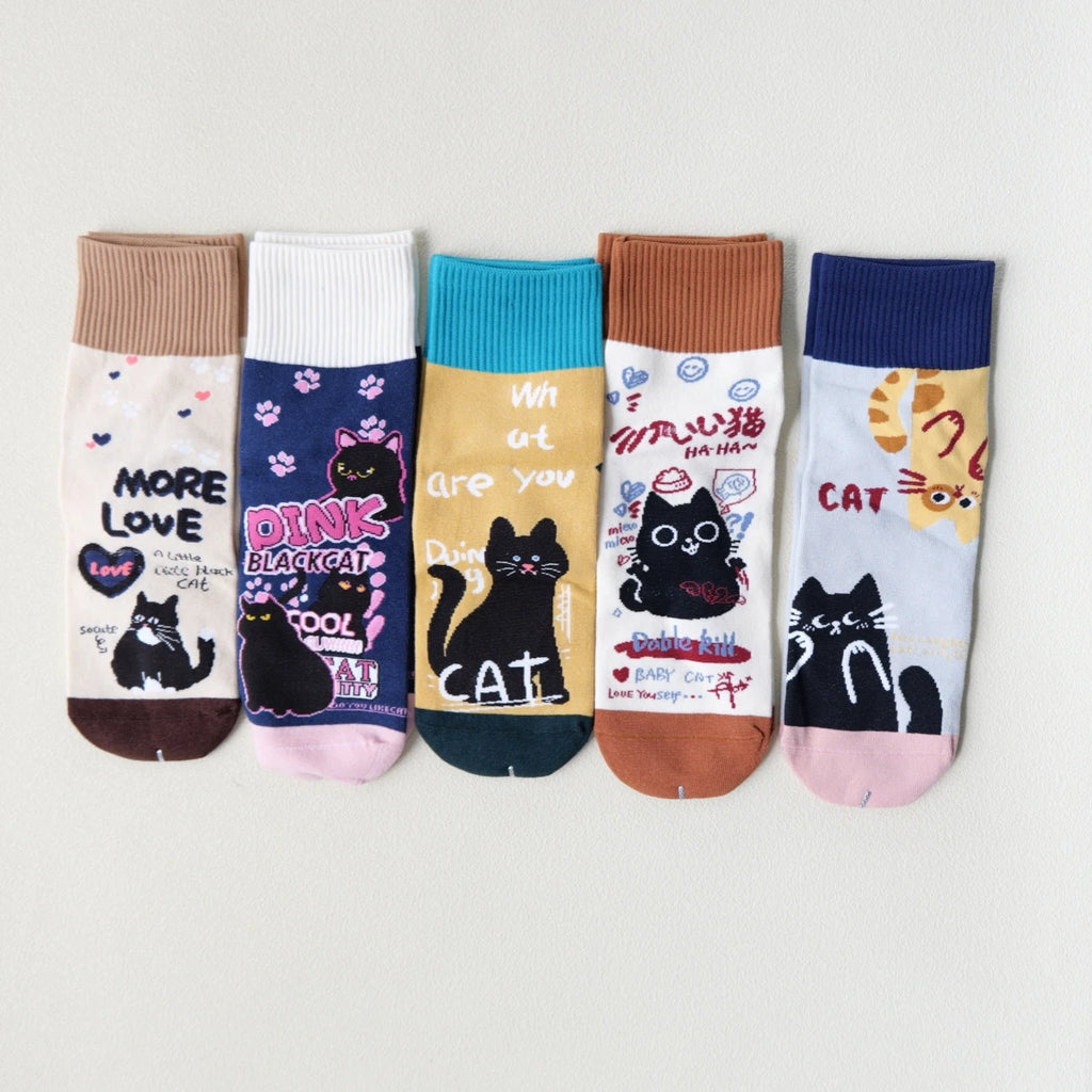 5 pares de calcetines de mujer con estampado de gato, lindos, únicos, divertidos, cómodos, que absorben la humedad