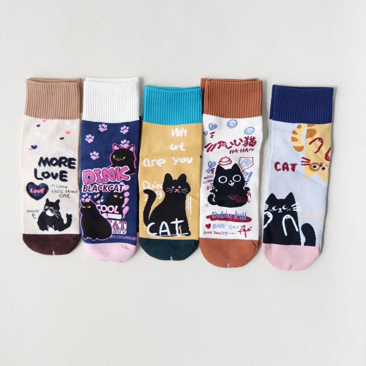 5 pares de calcetines de mujer con estampado de gato, lindos, únicos, divertidos, cómodos, que absorben la humedad