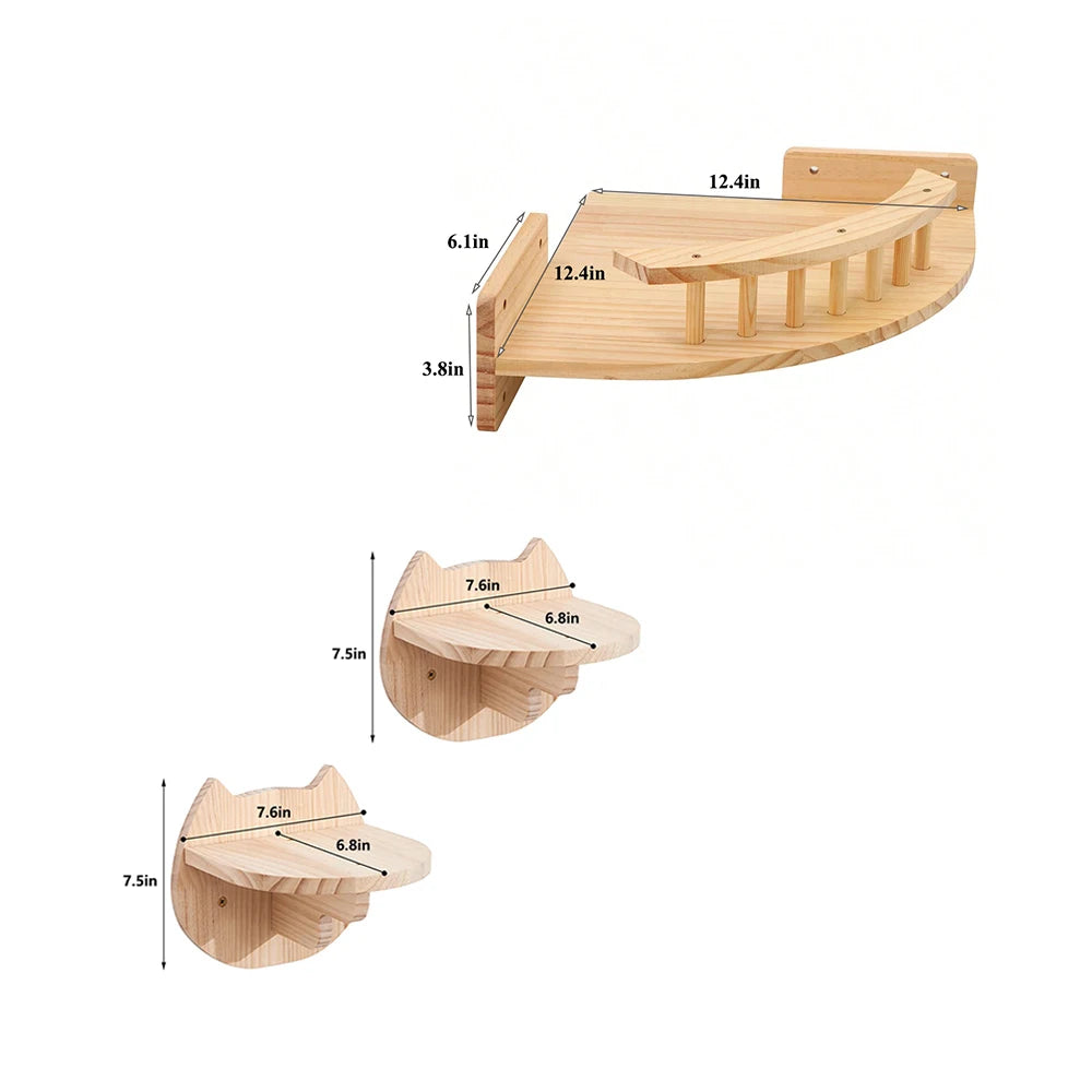 Hamaca esquinera con escalones para gatos, mueble montado en la pared, estante de escalada para gatos de interior, cama colgante de madera, 3/4 piezas