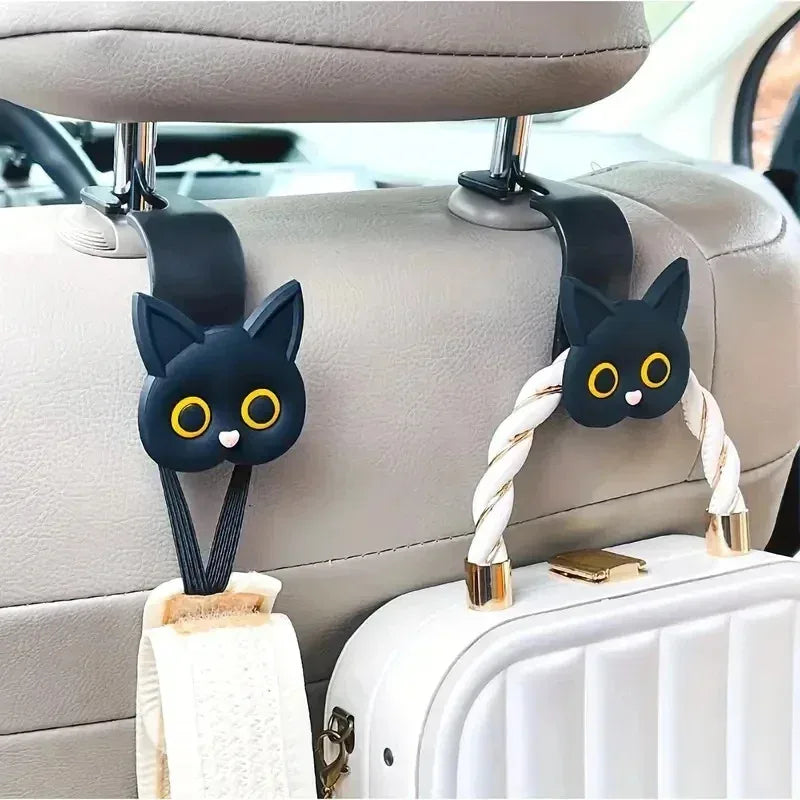 Lindo gancho para reposacabezas de asiento de coche con diseño de gato de dibujos animados en 3D, organizador Universal de almacenamiento de vehículos para bolsos, carteras y chaquetas, lindo Ca