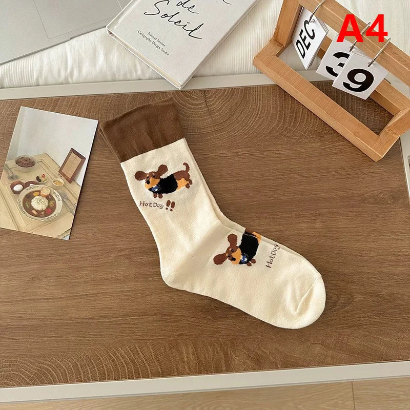 【N】 Calcetines divertidos de algodón con animales de perro salchicha, calcetines lindos y cálidos con estampado de dibujos animados de perro salchicha para otoño e invierno