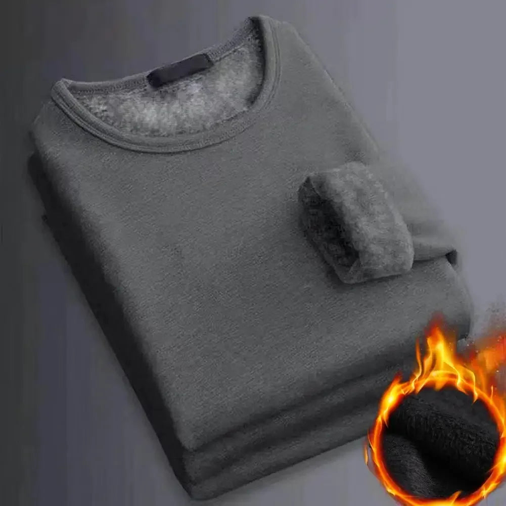 Camisetas cálidas de terciopelo grueso para hombre, ropa interior térmica de manga larga para hombre, camiseta de moda con cuello redondo para invierno