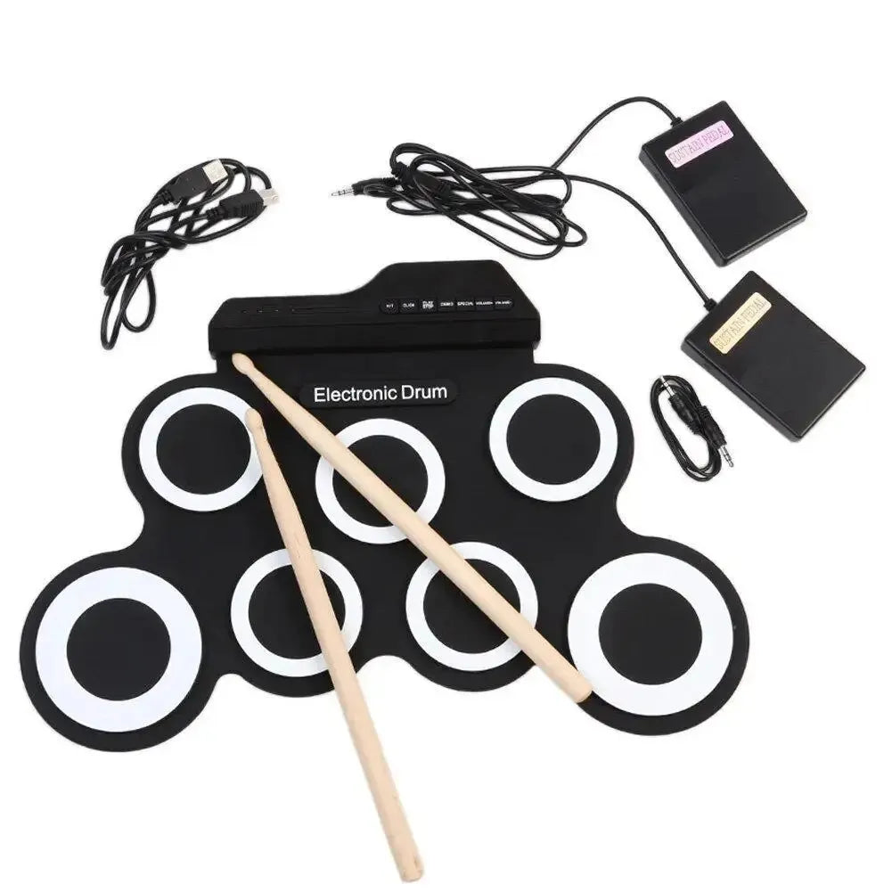Rollo de mano de silicona plegable, tambor electrónico USB, Kit de almohadilla de práctica portátil con baquetas, Pedal de sostenido, novedad de 2022